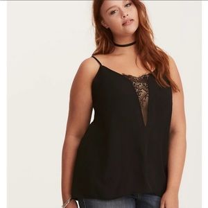 Torrid Lace Georgette Inset Black Cami Tank Top 3X